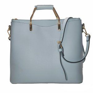 NWOT Large Blue Tote Crossbody Purse Bag Gold Brass Handles